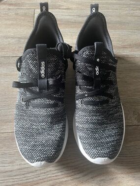 adidas Cloudfoam Black & White Knit Running Sneakers